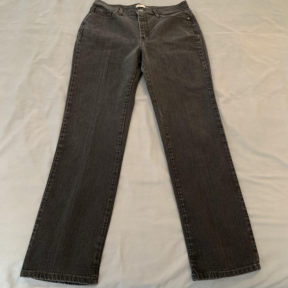Lee Classic Fit Straight Jeans Womens 12 Gray Charcoal High Rise Stretch Rodeo